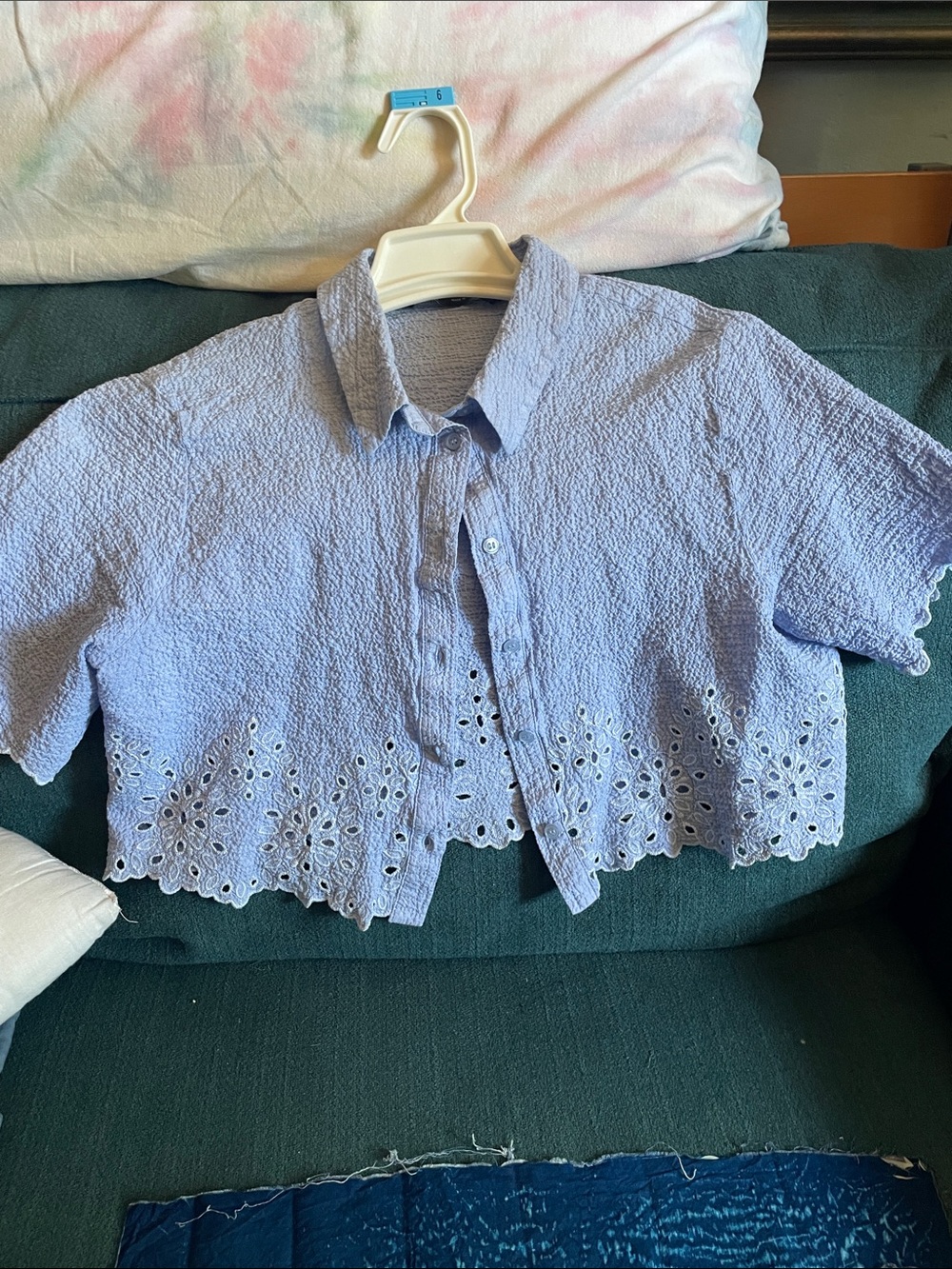 Zara light blue embroidered crop top